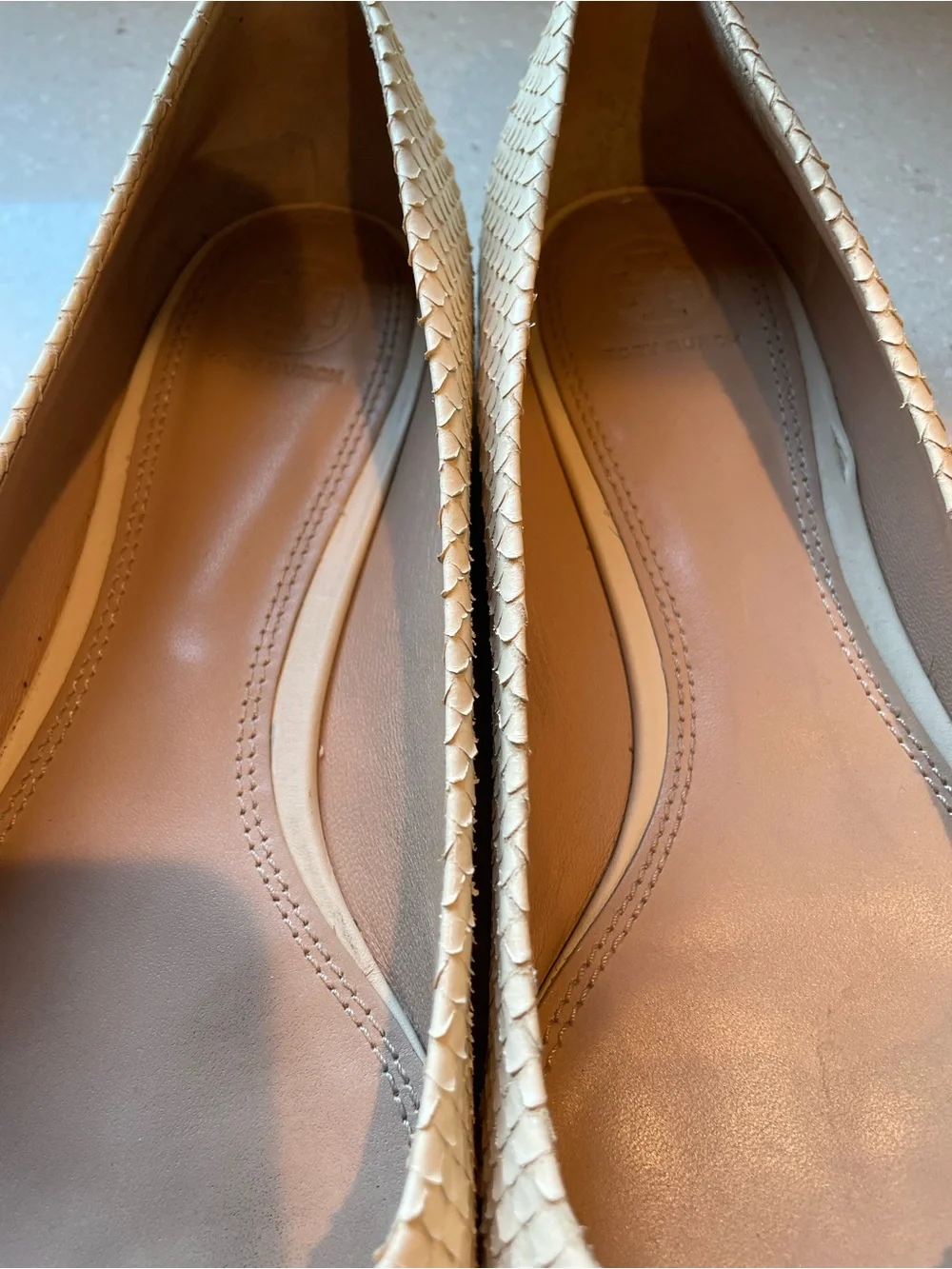Tory Burch Ivory Snakeskin Texture Flats